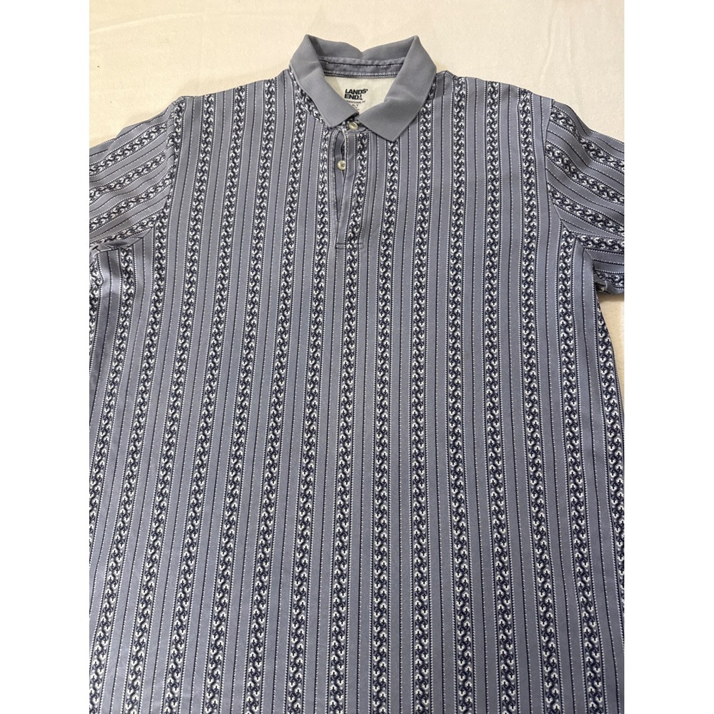 Lands End Traditional Fit Mens XL Blue Striped Polo Shirt Short Sleeve Casual‎